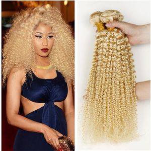 Promotion New 613# Blonde Human Hair Bundles Deep Curly Extensions Weaves 3Pcs lot Brazlian Hair Curly Wefts Free Shipping