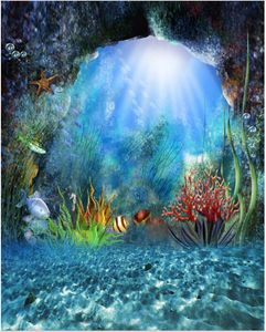 8x12ft Sunshine przez głębokie błękitne rośliny morskie ryby syrenka zdjęcie studio księżniczka fotografii budka backdrops na wesela