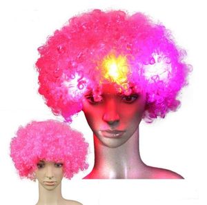 Halloween Disco Curly Wig Rainbow Afro Peruki Clown Child Dorosłych Kostium Piłka nożna Wentylator LED świecące Peruki Party Włosy Peruki dla Football Fan Fun