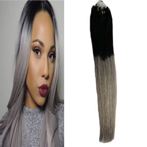 Estensione dei capelli Ombre capelli vergini grigi 100g 1g/s 100s estensioni dell'anello mikro T1b/Estensioni dei capelli umani con micro anello grigio