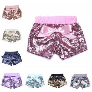 Criança bebê lantejoulas shorts para meninas verão de cetim bowknot calças crianças calções boutique curtas crianças calças doces 17-33