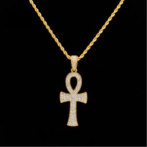 Hiphop Egyptian Ankh Key Halsband Goldsilver Bling Rhinestone Crystal Crucifix Cross Pendant Halsband för Mens Hip Hop Party Smycken