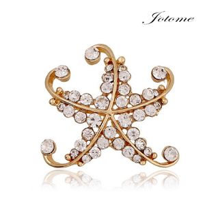100PCS latest brooch design new style fashion metal gold plated rhinestone starfish star brooch
