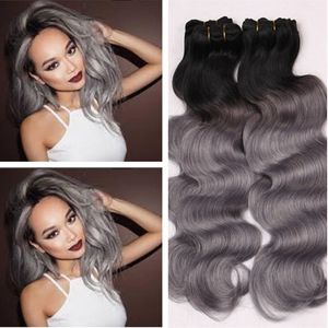 # 1b Grå 100% Virgin Human Hair Weave Brasilianska Human Hair Body Wave Silver Grå Weave Bundlar No Tangle No Shed Till Salu