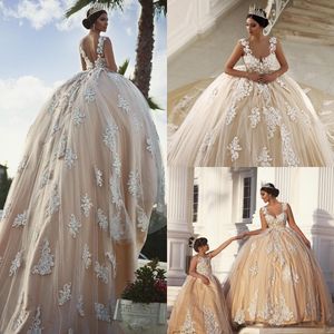 Vintage Lace Ball Gown Wedding Dresses Delicate Appliques Beaded Bridal Ball Gowns Sweep Length Scoop Neckline Wedding Dress