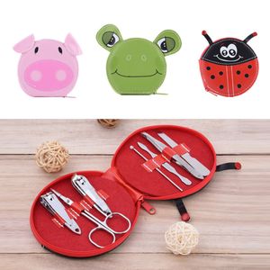 Wholesale- 7pcs/Set Cute Animals Nail Art Manicure Set Nail Clipper Eyebrow Scissor Cliper Ear Spoon Double-headed Dead Skin Nipper Kit