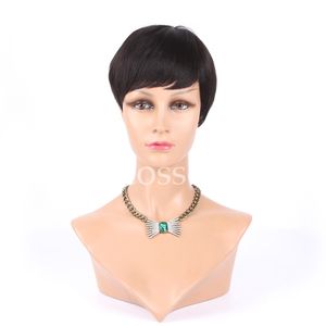 Human Real Hair Pixie Cut Bob Wigs with bangs Layered Short African American Glueless Wigs For Black Women Full Hair Lace Wigs