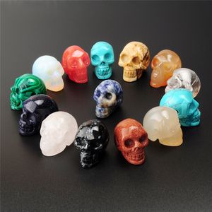 Mixed Stone Obsidian Rose Quartz Agate Bead Carved Drilled Hole Human Skull Head Crystal Reiki Healing Statue Figurine Collectible by Random