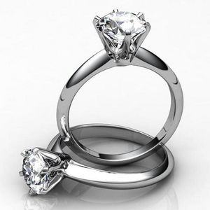 Partihandel Handgjorda Solitaire Six Claw Luxury Smycken Toppförsäljning 925 Sterling Silver Round Cut Vit Topaz CZ Diamant Kvinnor Bröllopsring