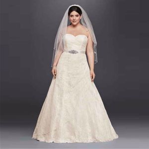 Allover Lace Plus Storlek A Line Bröllopsklänning Sweetheart Avtagbar Beading Belt Anpassad Bridal Dresses Vestido de Noiva WG3805