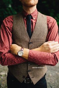 Vintage Brown tweed Vests Wool Herringbone British style custom made Mens suit tailor slim fit Blazer wedding suits for men plus size