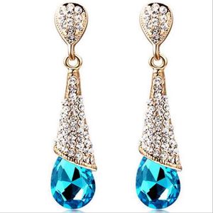 Moda Coreana Dangle Chandelier Brincos Azul Vermelho Cristal Pedra Nupcial Waterdrop Coração Brincos para Noivado de Casamento Baixo Preço