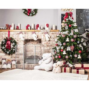 Kapalı Noel Partisi Fotoğrafçılık için Arka Planında Dekore Noel Ağacı Garland Oyuncak Ayı Ev Dekorasyon Aile Fotoğraf Standında Arka Plan 7x5ft