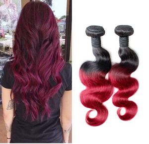 Elbess Hair 100g / Lot Brazylijski Dziewiczy Włosy Ciało Fala Ombre Weave 3 Bundles T 1B / Red Brazylijski Ciało Fala Ombre Włosy