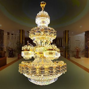 BE46 Lampadari di cristallo europei di lusso Villa Luci del soggiorno Hotel Lobby Duplex Scala Club Progetto Lampade a sospensione in oro Luci