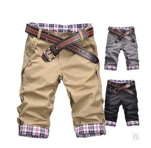 Fashion Men's Causal Fit Cropped Rolled-up Cotton Slim Plaid Shorts Pants Free shipping