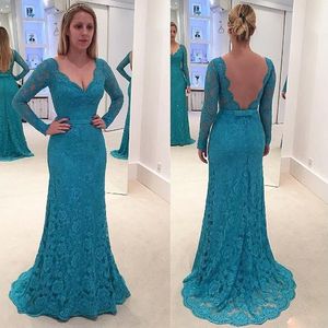 Newest Winter Mermaid Open Back Prom Dresses Sweep Train Long Sleeve V-Neck Party Dress Evening Wear Formal Women Importi Gowns