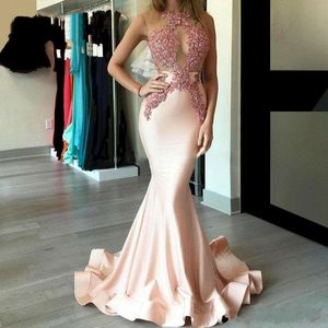 Vestidos de noite rosa de sereia rosa 2023 cetim aplique renda com miçangas saudita mel qiao jóia sexy festeira formal band robe de soire