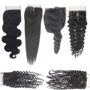 130 Brazilian Health Hair Body Wave Curly Curly Curly Lace Fechamento 1B 4x4 Peruano Virg Virg Lace Cheap Cabelo Bebê Regular 5-20 Dias Entregar