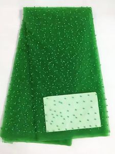 5 야드 / pc 구슬 장식과 함께 가장 인기있는 녹색 프랑스어 그물 레이스 파티 드레스 RN1-4에 대한 아프리카 메쉬 레이스 직물