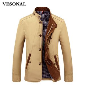 Оптовые - Vesonal Spring Осень Полиэстер Slim Fit Тонкий Стенд Кнопка Мужской Повседневная Куртка Мужчины Короткие ветровавые Куртки Пальто Blue Khaki 4XL