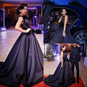 Black Elegant A-line Sleeveless Evening Dress With Bownot Stain Prom Gown Formal Occasion Dress Party Dress