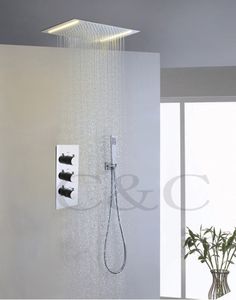 110V~220V Alternating Current Yellow Lamps LED Shower Head Large Water Flow Mixer Valve Rainfall Bathroom Shower Faucet Set 008P-50X36E-F