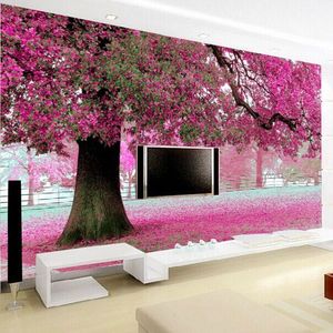 도매 - 보라색 꽃 나무 3D 벽 서류 벚꽃 벽화 벽화 TV 배경 웨딩 룸 Papel de Pearede
