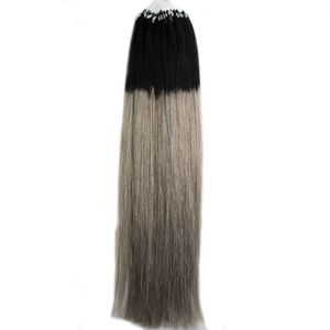 Brasilianisches Ombre-Haar, Mikroring-Haarverlängerungen, 1 g, 100 g, Farbe 1b/Grau, Silber, Silber-Haarverlängerungen