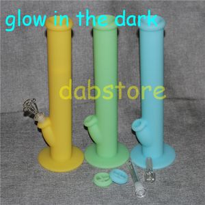 Wholesale silicone oil rig for sale - Group buy glow in the dark Silicone Bongs Water Pipe Oil Rigs quot Height with MM Joint with glass connector and glass bowl