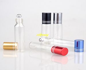 100pcs/lot Fast shipping 10ml Clear Glass Roll On Essential Oils Perfume Bottles With Stainless Steel Roller Ball bottle