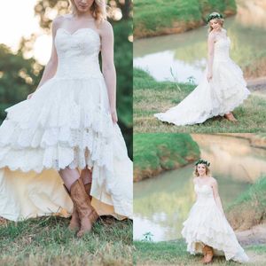 2019 Country Western High Low Brautkleider Spitze Sweetheart Lace Up Back A-Line Tiered Custom Made Brautkleider Plus Size China EN5186