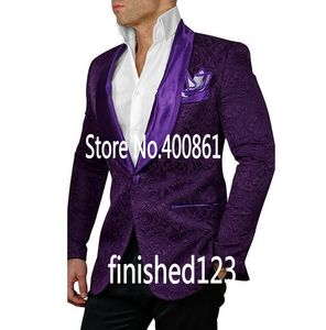 Modny Groom Tuxedos Groomsmen One Button Fioletowy Szal Lapel Najlepszy człowiek garnitur wesele męskie Garnitury Blazer (kurtka + spodnie + krawat) K302