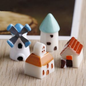 Mini Resin Garden Dekorationer Simulering Kyrka Slott Väderkvarn Shed Cabin House Fairy Garden Miniature Craft Micro Landscape Cottage Decoration