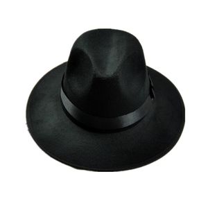 Retro svart ull jazz cap hatt för kvinnor män unisex filt fedora hattar med båge bred brim sol topp hattar kupol prestanda hatt gh-213