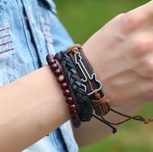 2018 new fashion 100% pelle bovina bracciale uomini e donne coppie in pelle retrò lega braccialetto chitarra vestito spedizione gratuita