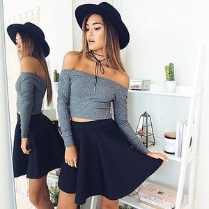 Wyprzedaż moda damska knita off ramię swetry z długim rękawem Crop Top Slim Ciepłe jesienne sweter Topy