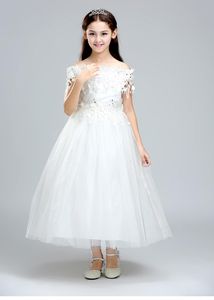 Casamentos Eventos Crianças Vestidos Formais Floridos Vestidos princesa rendas flor menina vestido branco crianças vestidos de festa de casamento para as meninas