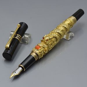 ingrosso Jinhao Box-Luxury JINHAO marchio classico drago scultura penna stilografica con materiale scolastico per ufficio scrittura penne a inchiostro meccanico liscio e confezione regalo