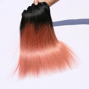 New Arrive Rose Gold Color Human Brazilian Hair Ombre Straight Hair Weave bundles Pink Color Brazilian Ombre Hair Extensions