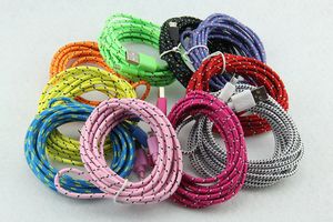 Wholesale 1M 2M 3M USB Round Fabric Braided Charger Cable Colorful USB Data Cable For iphone 4 4s 4G ipod touch 100pcs/lot