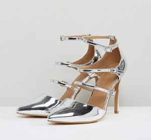 2017 브랜드의 새로운 여성 은색 하이힐 버클 펌프 웨딩 신발 신사 숙녀 가리 키 섹시한 펌프 얇은 뒤꿈치 파티 신발