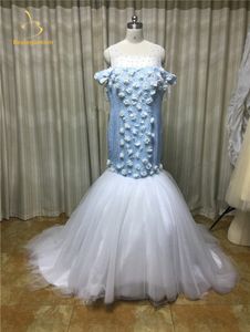 2020 Sexig Beading Mermaid Bröllopsklänningar med blommor Tulle Plus Storlek Golvlängd Bröllopklänningar Vestido de Novia BM04