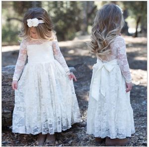 Wholesale toddler halloween customs resale online - New Toddler Transparent Sash Floor Length Lace A Line Flower Girl Dresses Long Sleeve Wedding Party Pageant Gowns White Ivory Custom Size