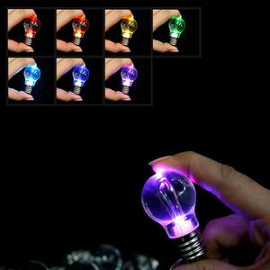 Torches 7 LED Light Bulb Shaped Ring Keychain Flashlight shining Rainbow Color lights Key background Lamp