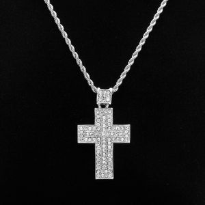HipHop Jewelry 18K Gold Silver Plated Bling Bling Cross Pendant Men Necklace Gold Filled For Gift/Present Christian