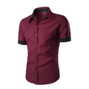 Atacado- 2016 verão novo homens camiseta casual manga curta camisa sólida sarja de algodão slim ajuste homens vestido camisa camisa masculina