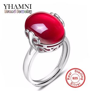 Set Yhamni Fashion Big Natural Ruby Ring Necklace Set Pure 925 Solid Silver Red Gem Brud Smyckesuppsättningar för kvinnor AS001