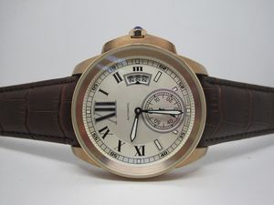 ホット販売男性腕時計自動腕時計ローズゴールド時計ケースレザーストラップホワイトフェイス腕時計 101