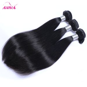 Brasilianska Peruanska Malaysiska Indiska Straight Virgin Hair Weaves Bundes Obehandlade Remy Human Hair Extensions 3/4 st Naturlig Svart Dybar